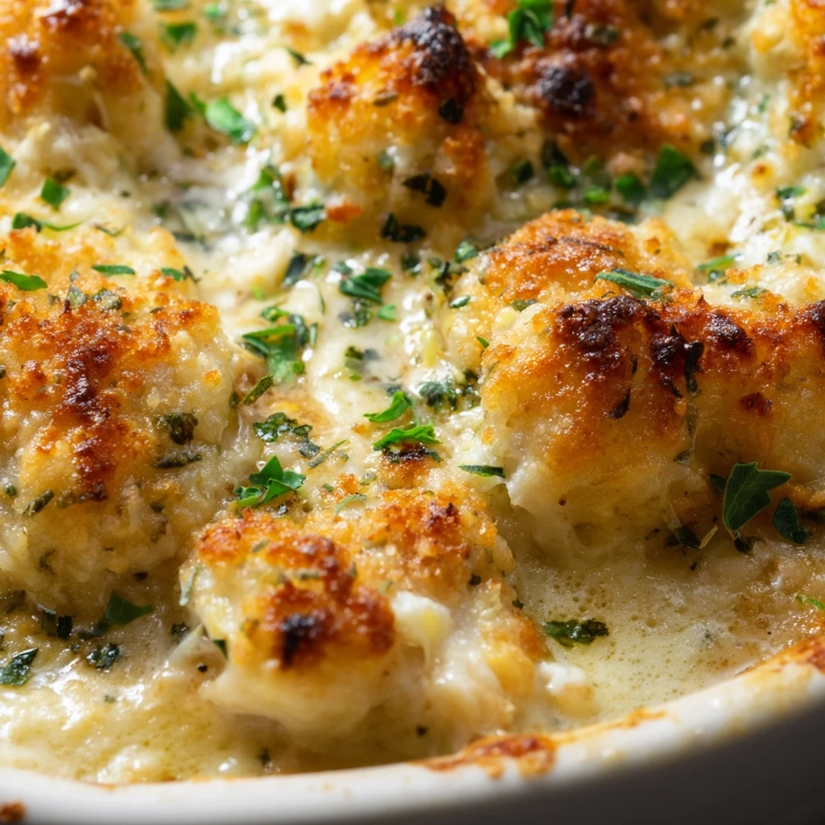 Creamy cheesy jumbo lump crab au gratin topped with crispy panko and melted cheese