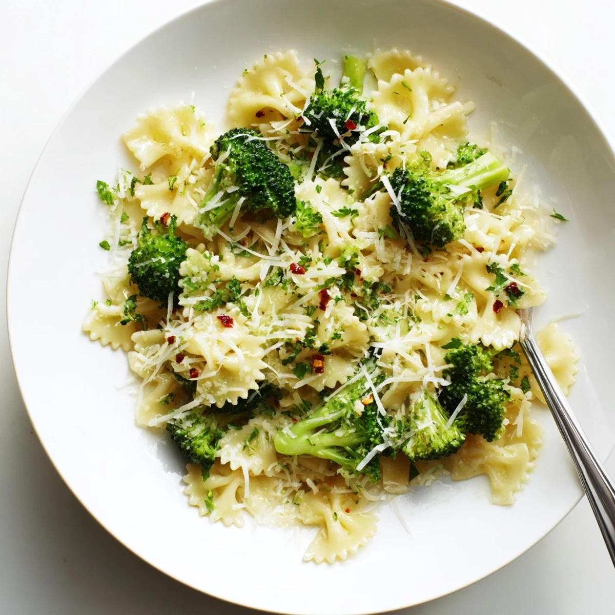 Tender broccoli florets and wavy mafaldine limone broccoli pasta tossed in bright lemon olive oil