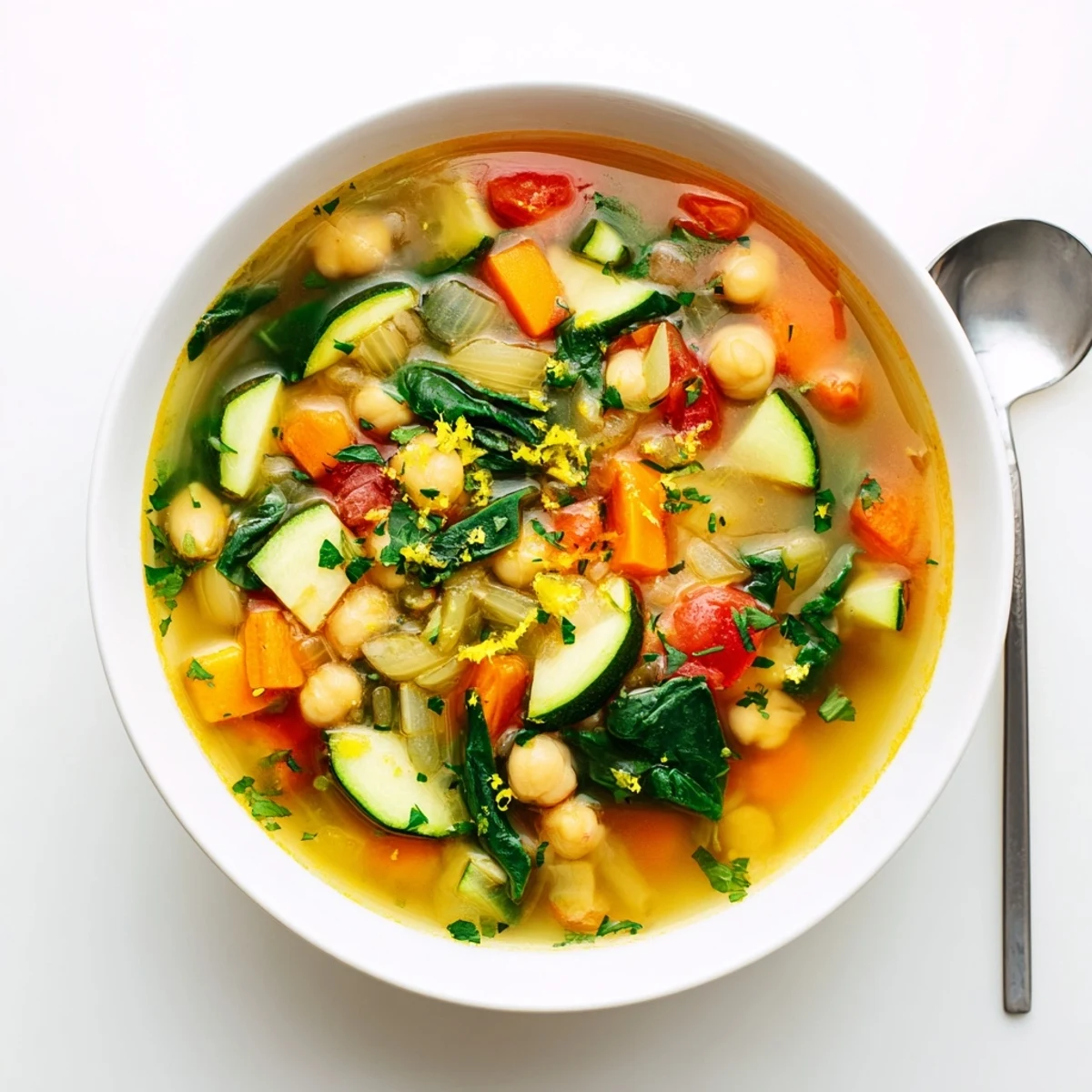 Vegan Italian Penicillin Soup ladled into a rustic bowl alongside crusty bread for dipping