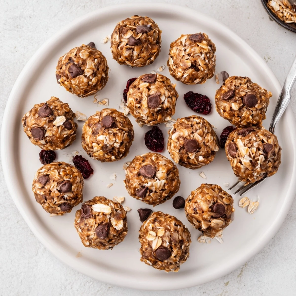 Chewy homemade date energy balls rolled in coconut with dark chocolate chips visible