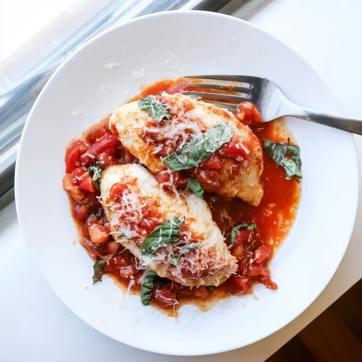 Golden seared Chicken Pomodoro Delight simmering in a rich, vibrant tomato basil sauce
