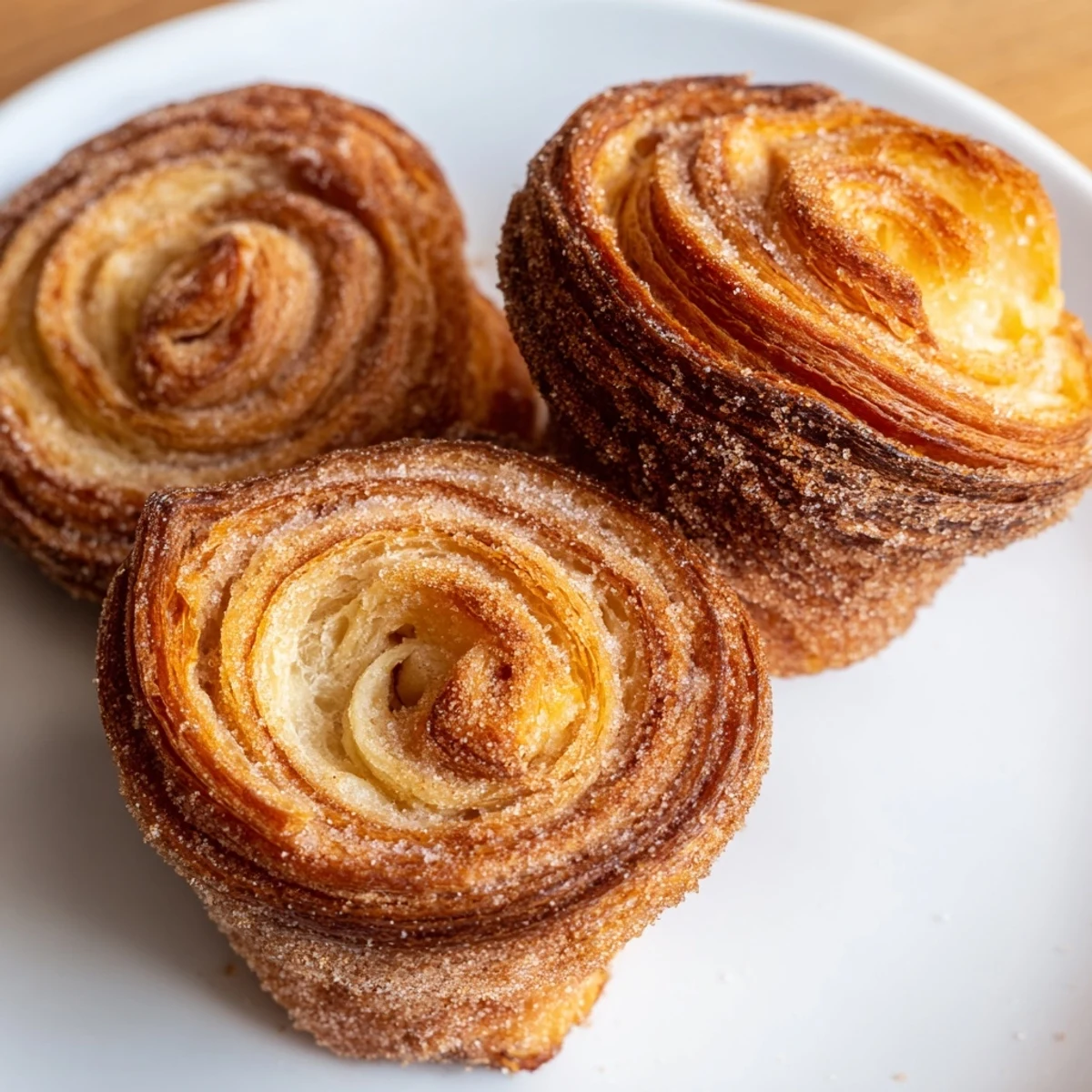 Buttery cruffins fresh from the oven showing crisp spiraled layers perfect for weekend breakfast