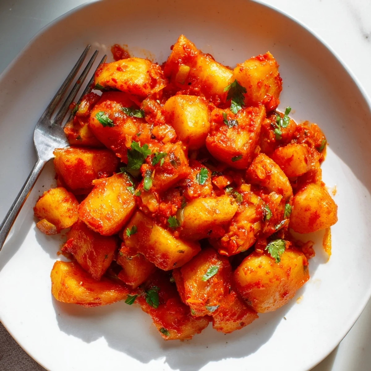 Creamy Papas Con Chile garnished with fresh cilantro paired with warm flour tortillas
