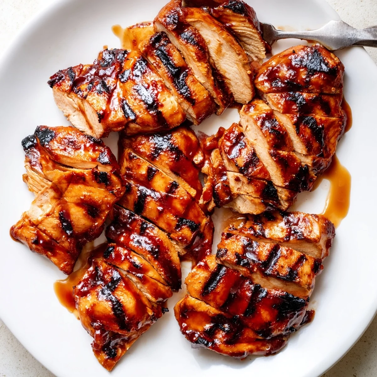 Charred grilled Coca Cola glazed chicken breast drizzled with sweet tangy glaze served at a backyard barbecue