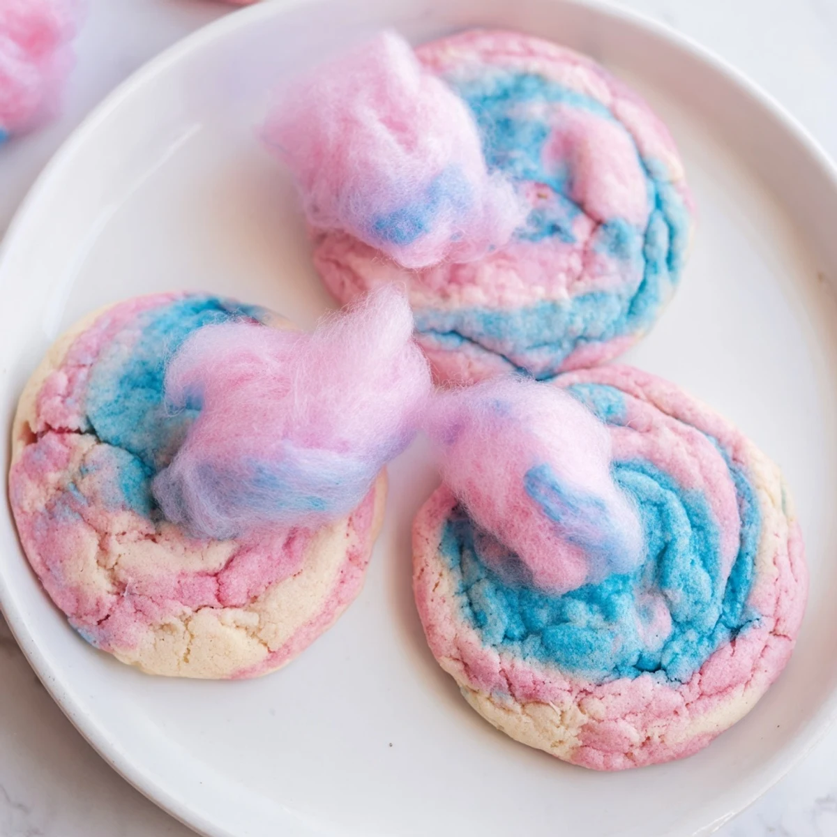 Soft cotton candy cookies with swirled pink and blue pastel dough