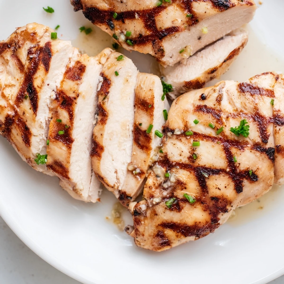 Golden mayo marinated grilled chicken with perfectly charred grill marks on a rustic plate
