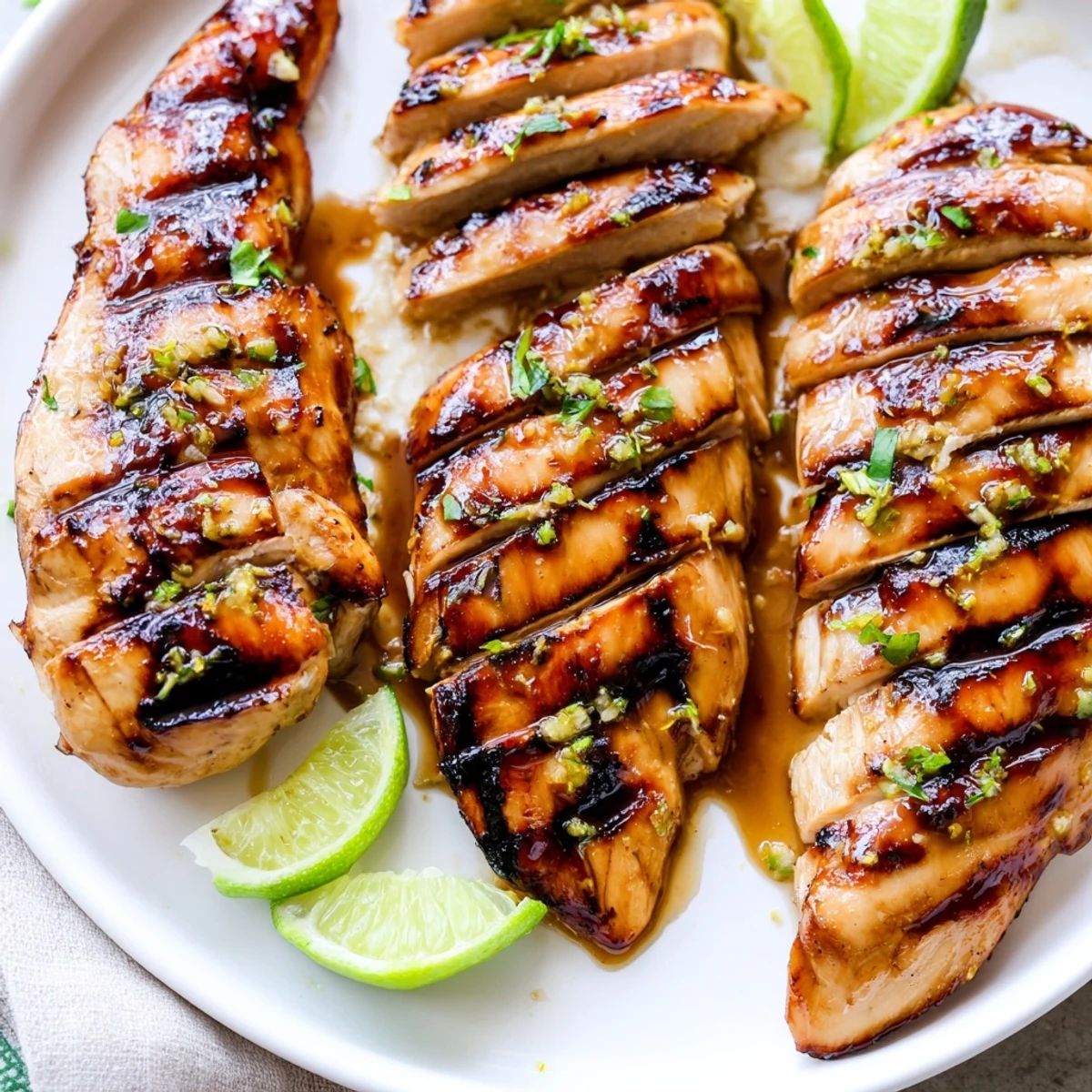 Juicy sliced honey lime chicken drizzled with glossy sweet-tangy glaze and fresh cilantro