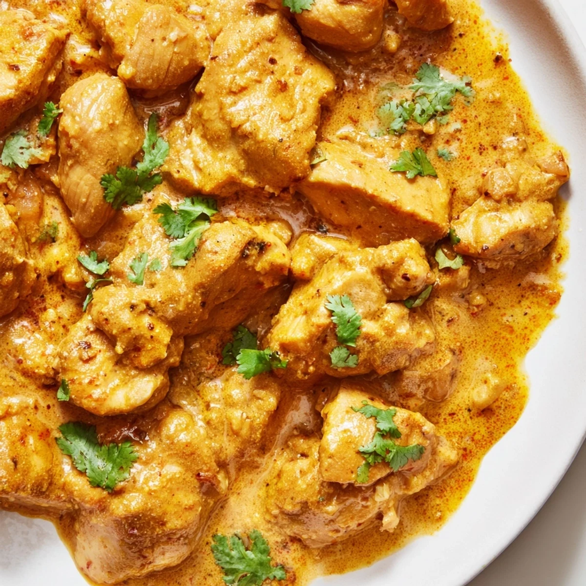 Creamy Crockpot Butter Chicken in a rich, aromatic sauce with warm golden hues