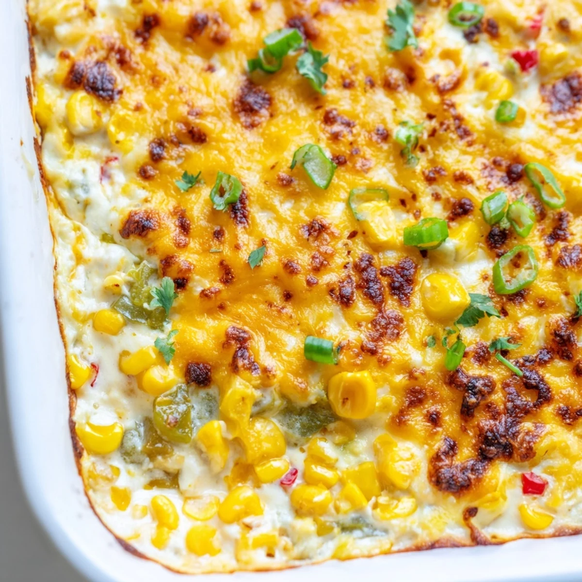 Golden bubbling baked creamy corn jalapeño dip served warm with crispy tortilla chips