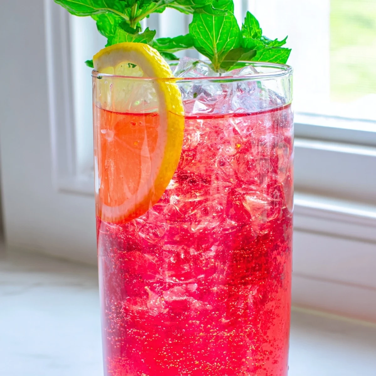 Honey Lemon Pink Soda served in tall glasses with fresh mint garnish and ice