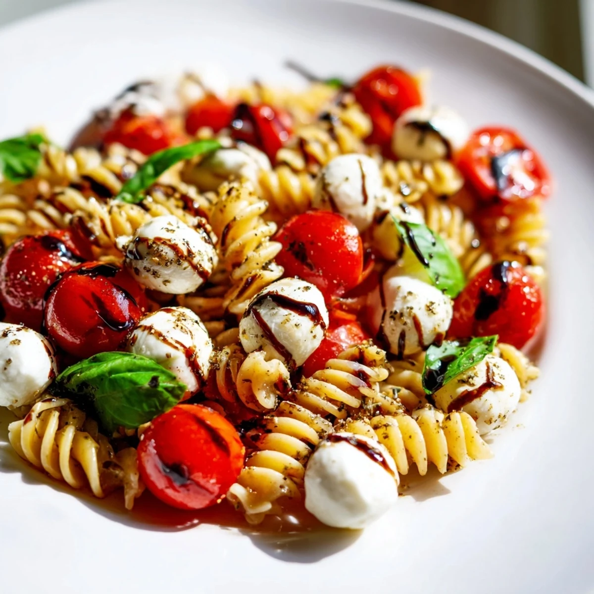 Creamy mozzarella and ripe tomatoes tossed in a vibrant Caprese Pasta Salad
