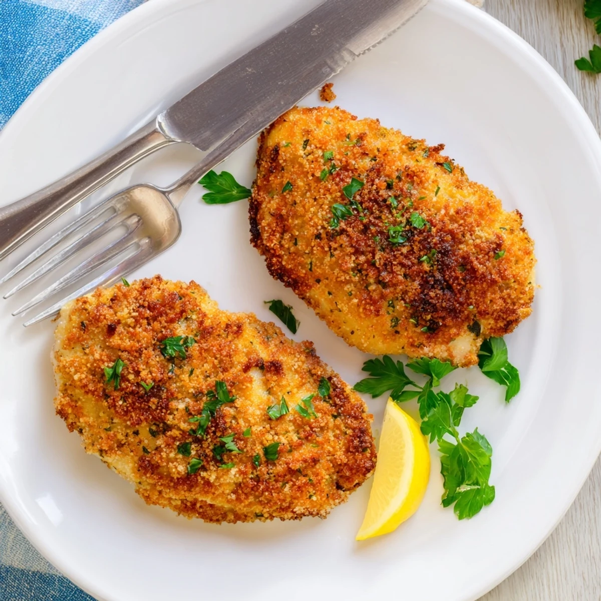 Crispy golden Paprika Parmesan Chicken fresh from the oven on a rustic baking sheet