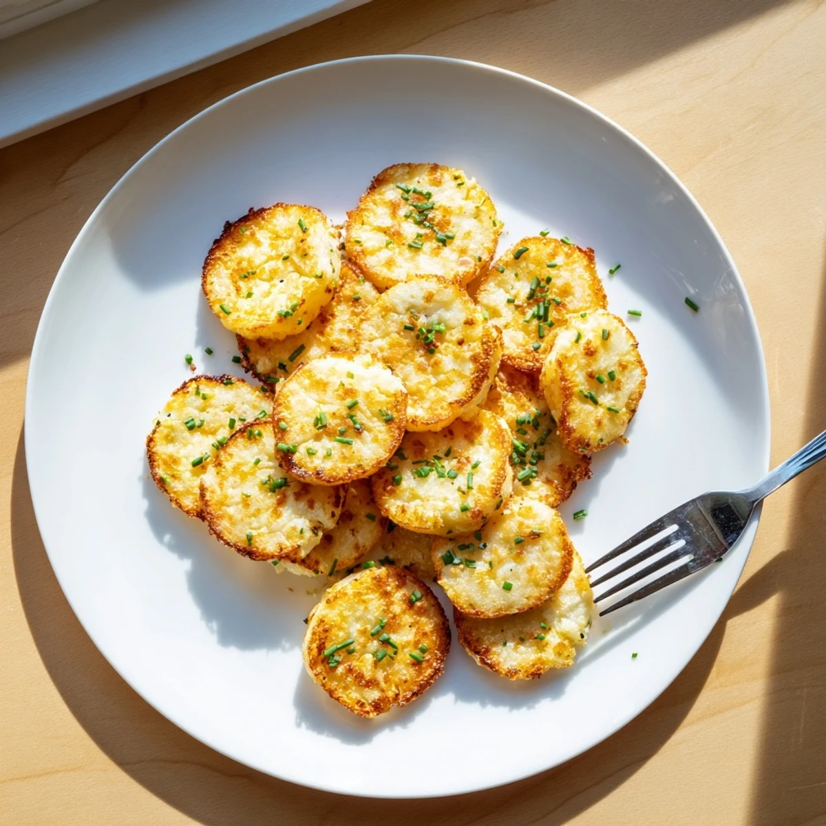 Golden crispy cottage cheese chips fresh from the oven on parchment paper