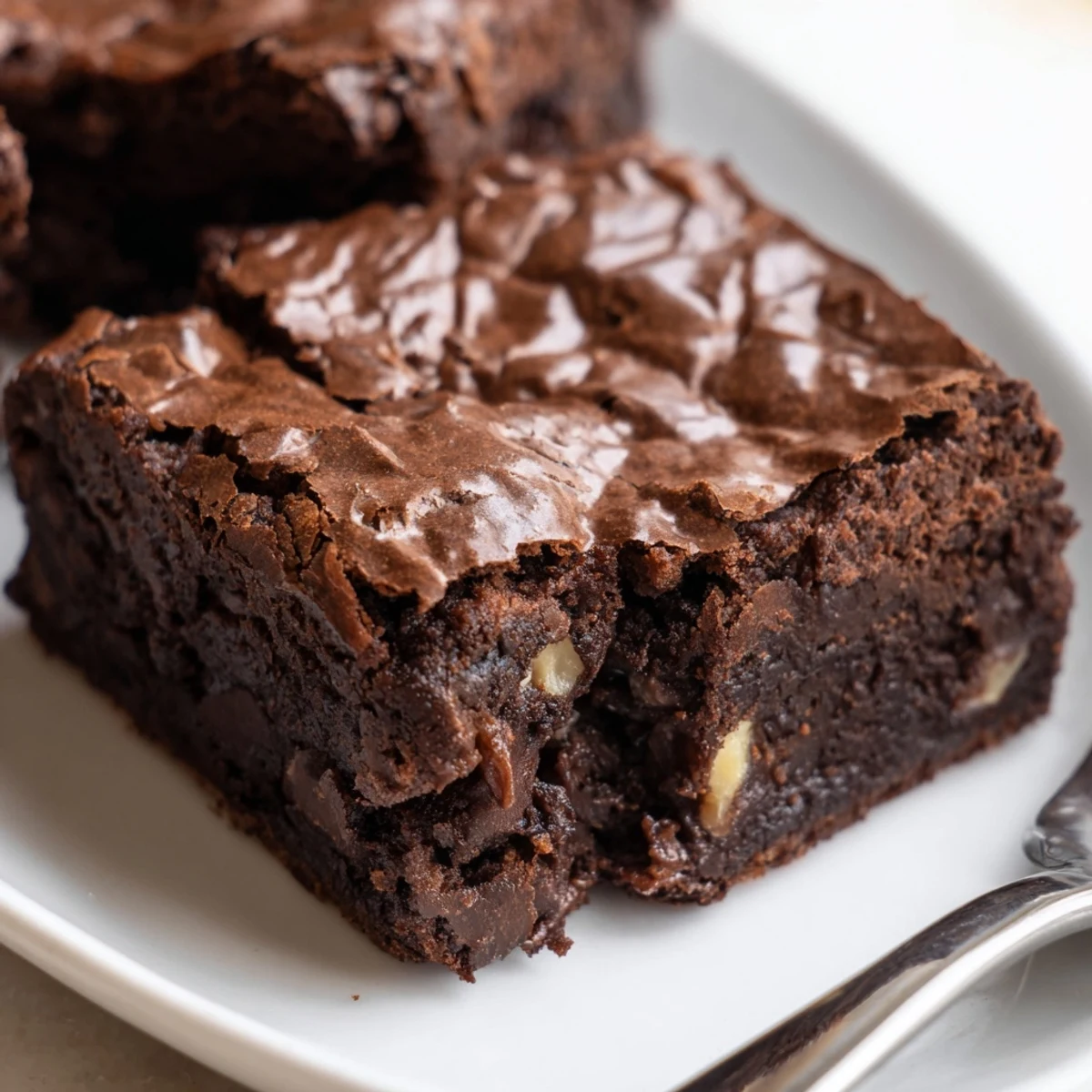 Dark chocolate ultimate brownies studded with walnuts fresh from the oven