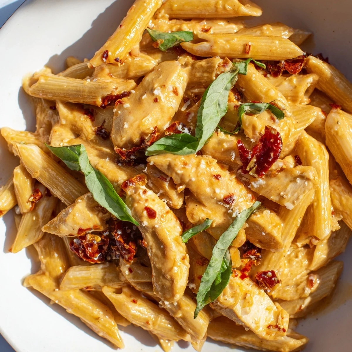 Tender seared chicken tossed with penne in Copycat Sun Dried Tomato Marry Me Chicken Pasta sauce