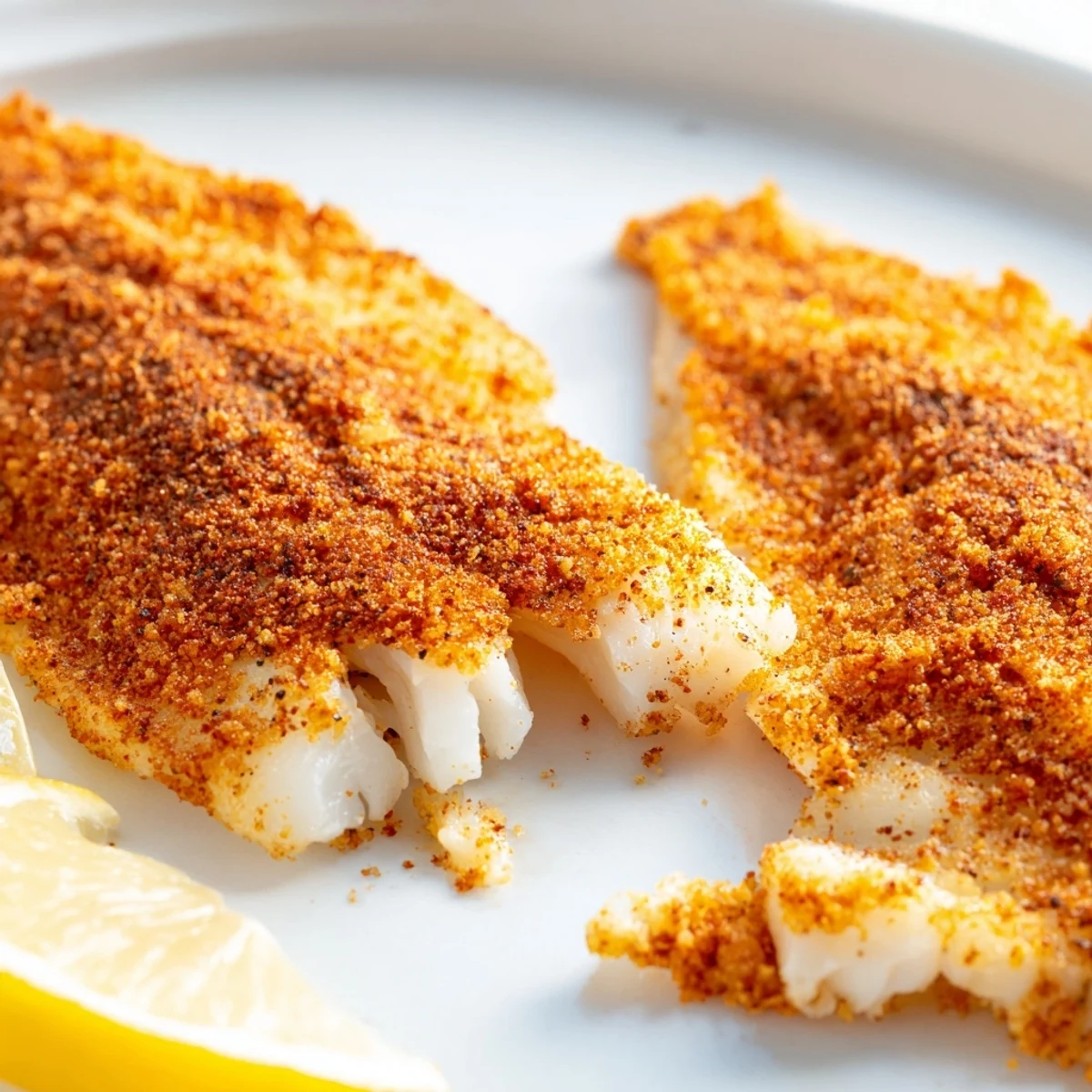 Crispy pan fried tilapia topped with seasoning and served steaming hot