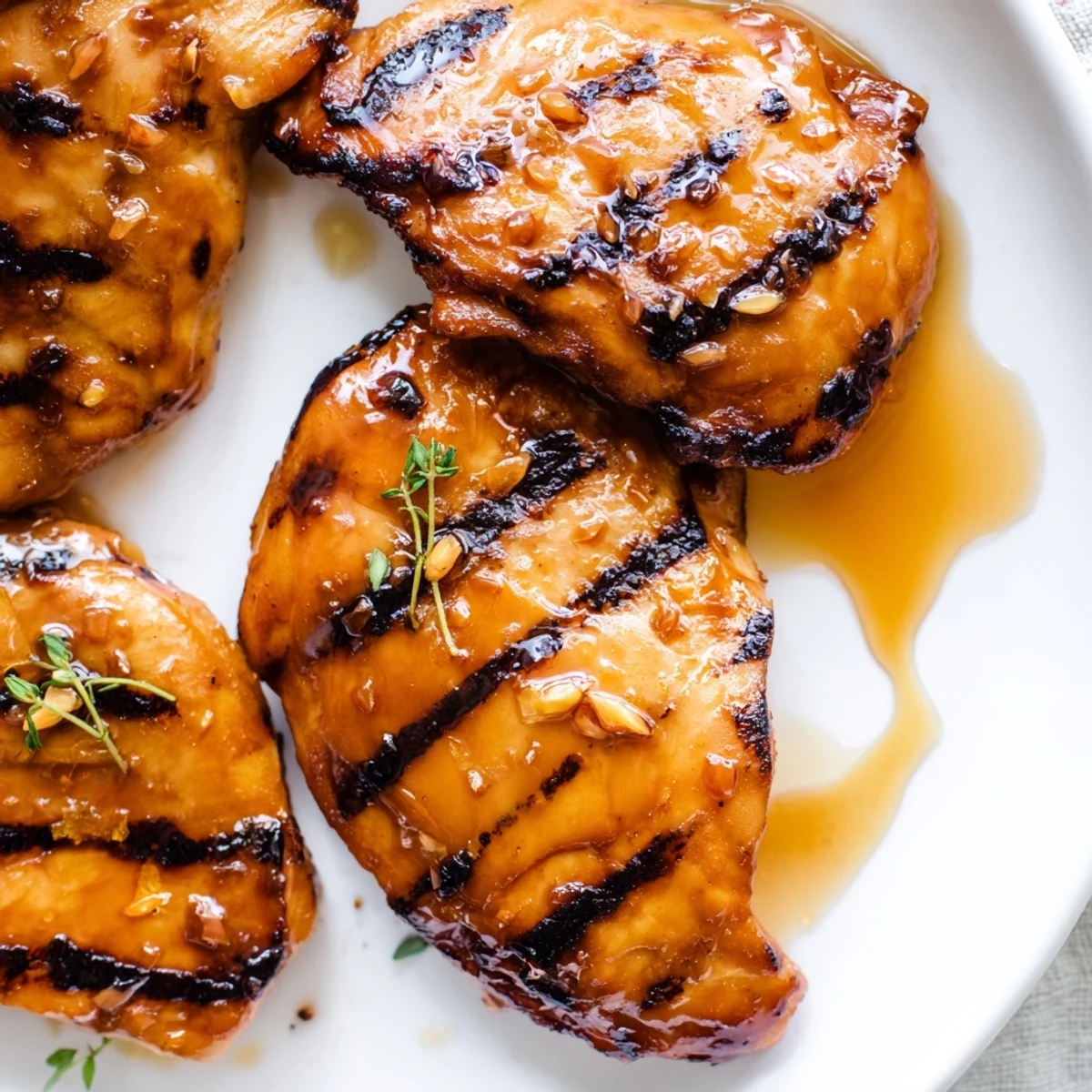 Juicy Maple Dijon grilled chicken sliced open, drizzled with sweet and tangy glaze
