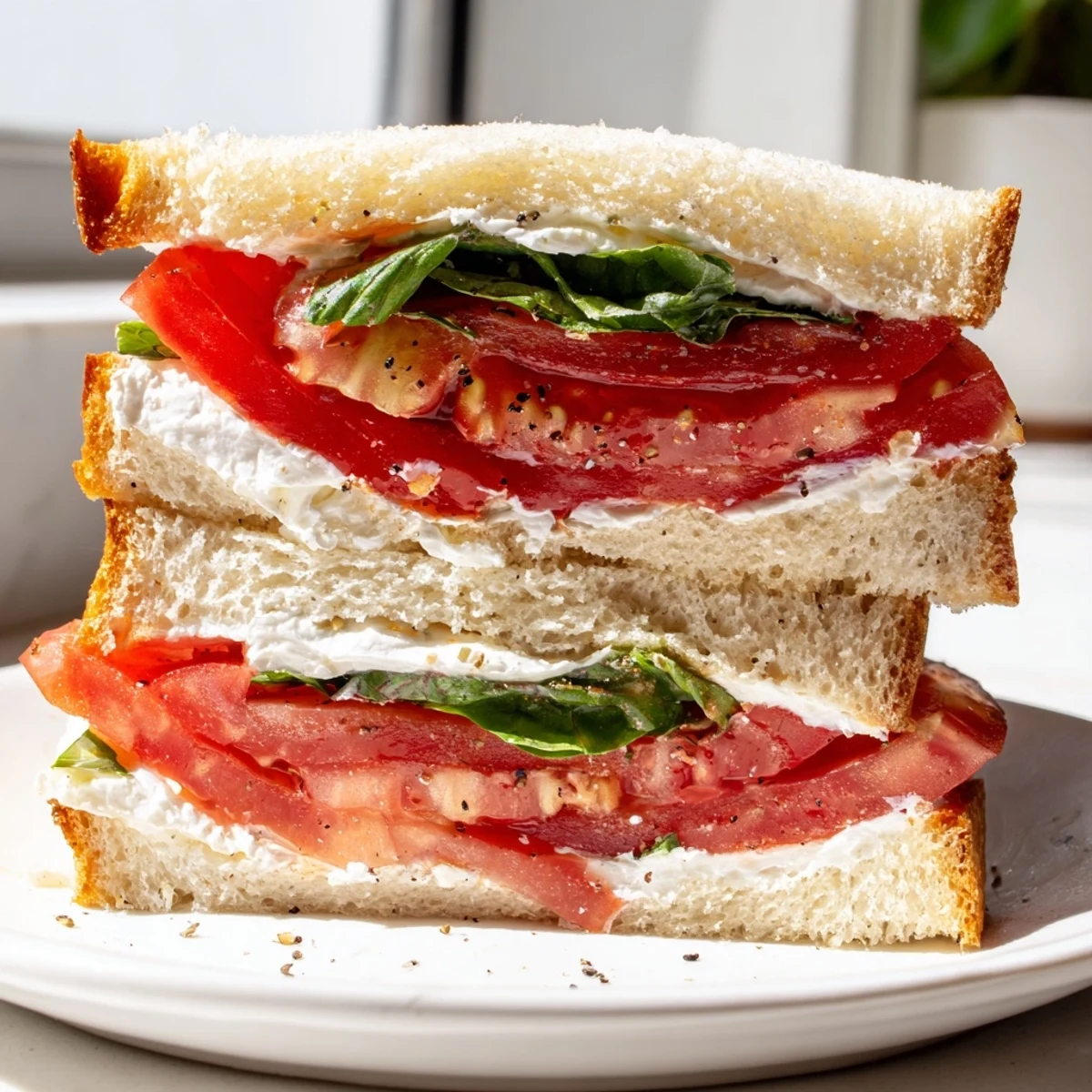 Creamy mayo and fresh basil top this satisfying tomato sandwich on sourdough