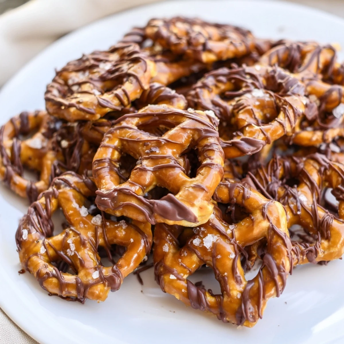 Crunchy butter toffee pretzels coated in glossy caramel toffee and chocolate