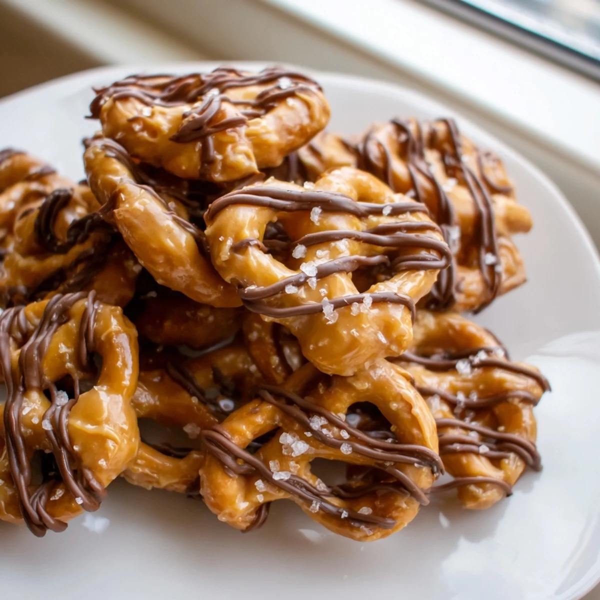 Sweet and salty butter toffee pretzels broken into irresistible snack clusters