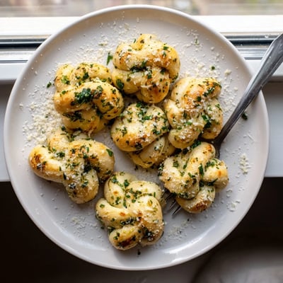 Soft pillowy gluten-free garlic knots arranged on baking sheet ready for Italian dinner table