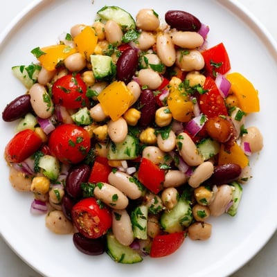 Creamy cannellini and kidney beans tossed in zesty Italian salad dressing